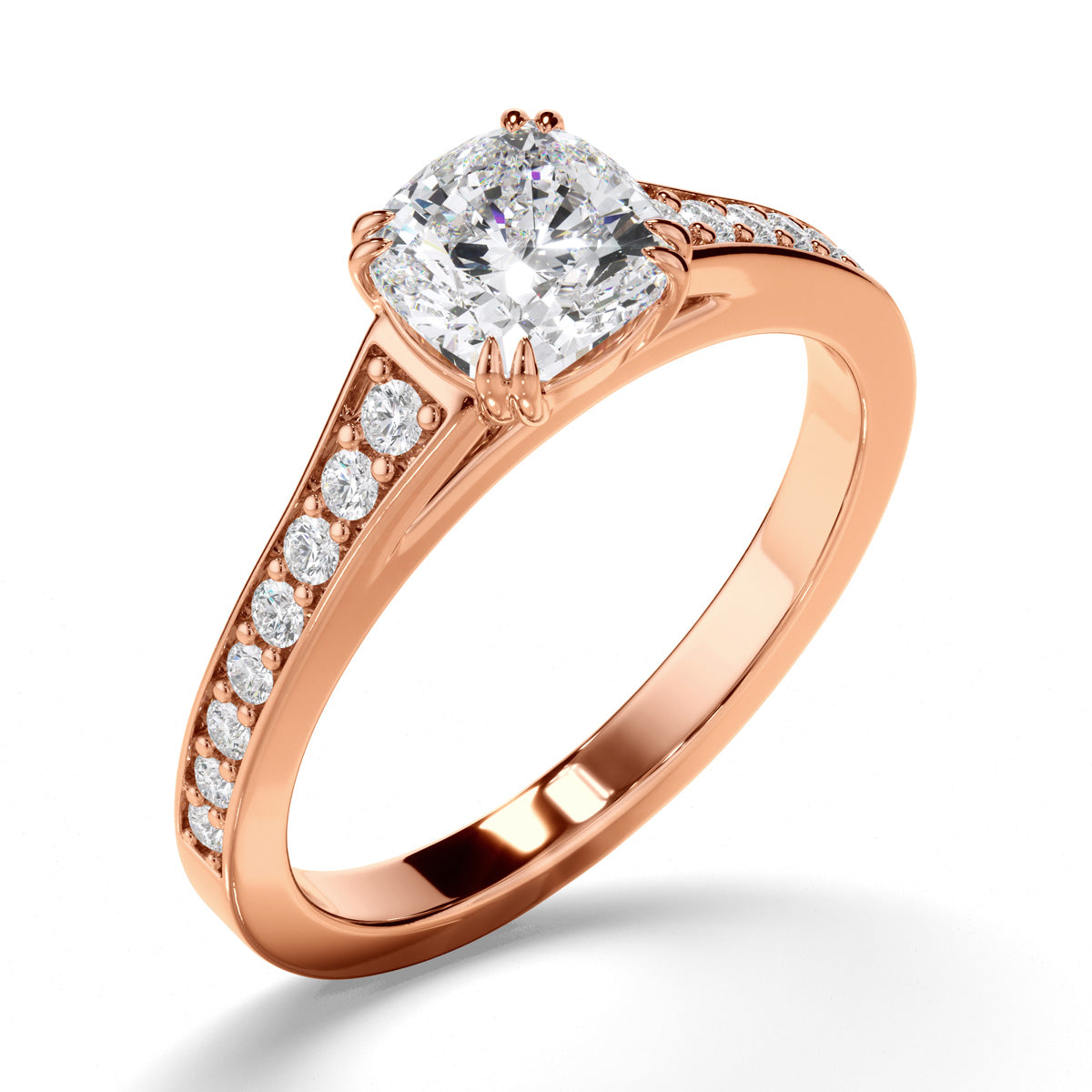 Cushion Cut Diamond Engagement Ring with Diamond Sides