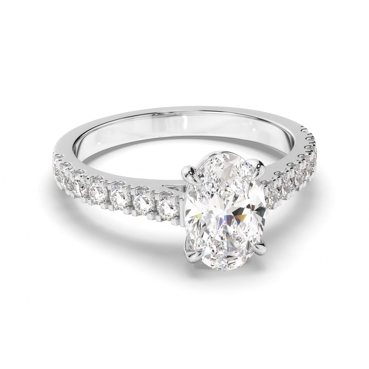 Oval Cut Diamond Engagement Ring with Diamond Sides