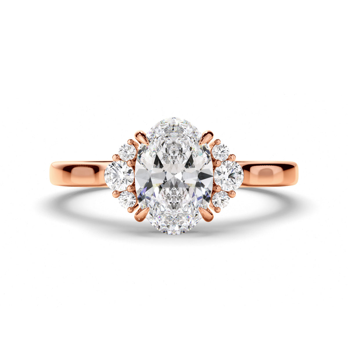 Oval Cut Diamond Engagement Ring with Diamond Cluster Sides