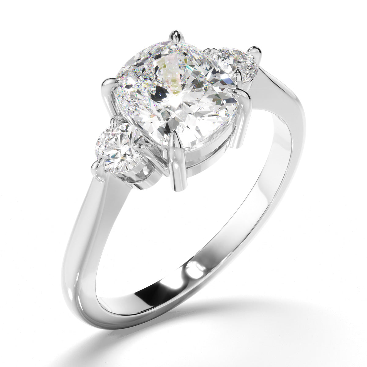 Cushion Cut Diamond Trilogy Engagement Ring