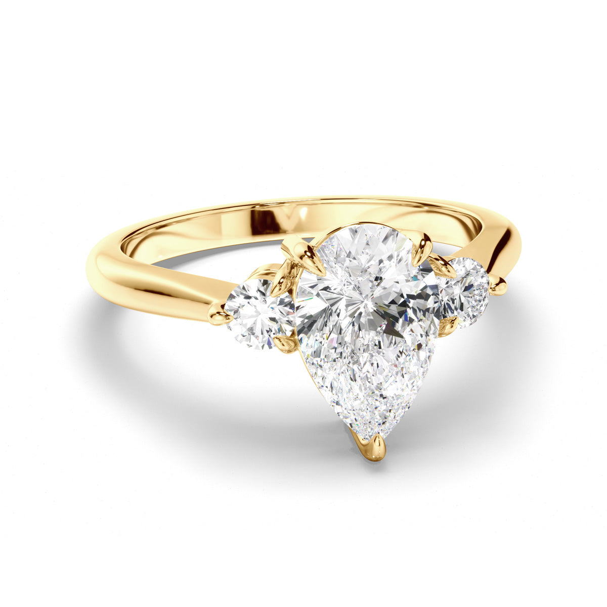 Pear Cut Diamond Trilogy Engagement Ring with Round Brilliant Sides