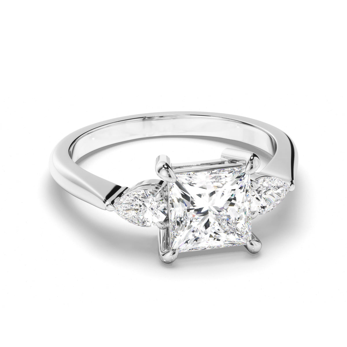 Princess Cut Diamond Trilogy Engagement Ring with Pear Sides