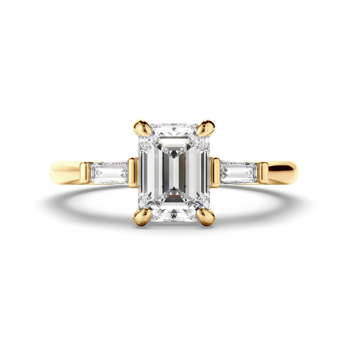 Emerald Cut Diamond Trilogy Engagement Ring with Baguette Sides