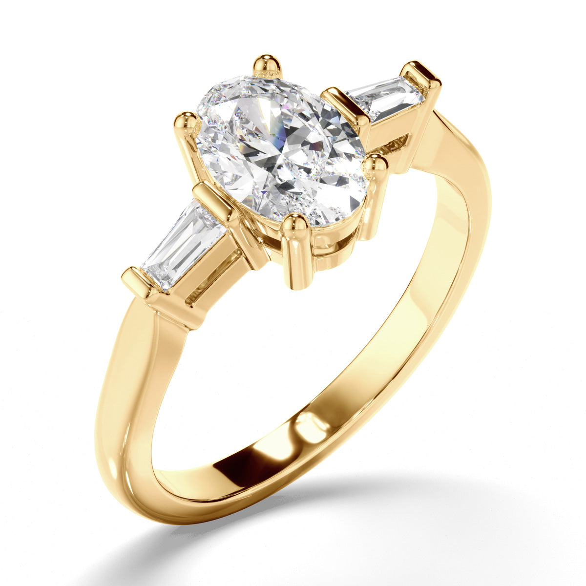 Oval Cut Diamond Trilogy Engagement Ring with Baguette Sides