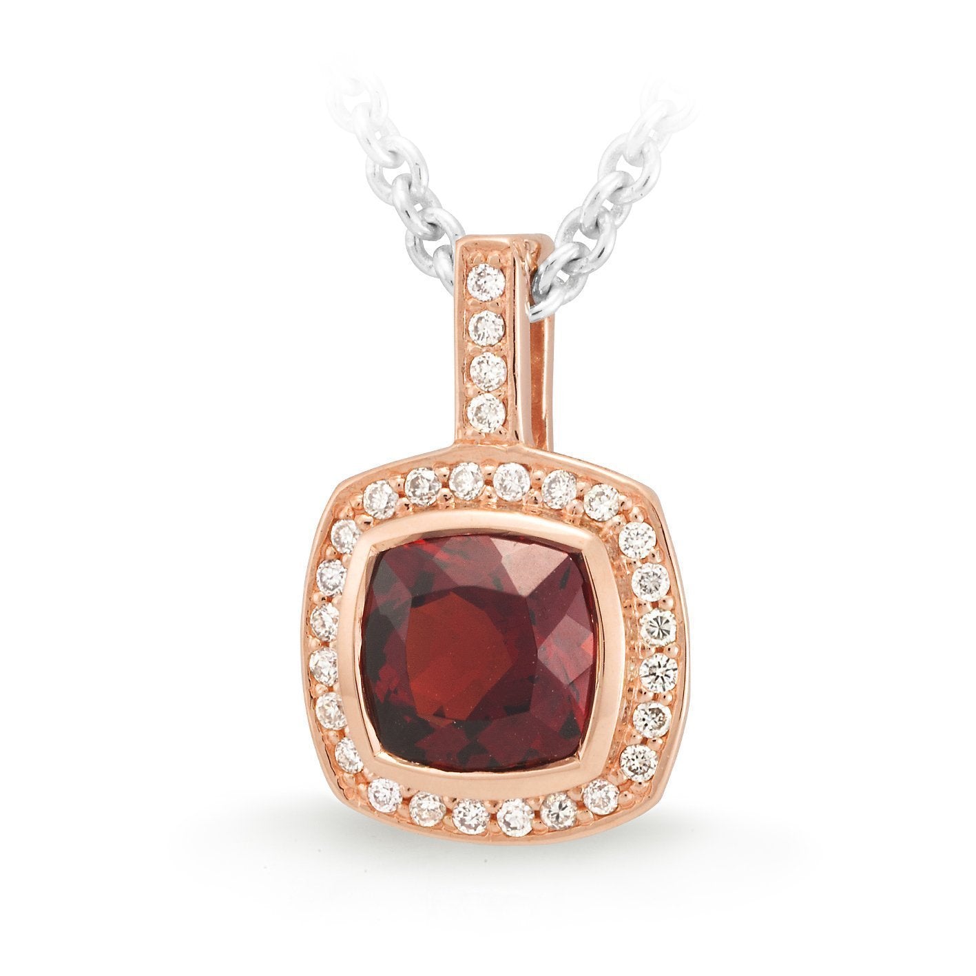 Garnet & Diamond Bezel-Bead Set Pendant in 9ct Rose Gold