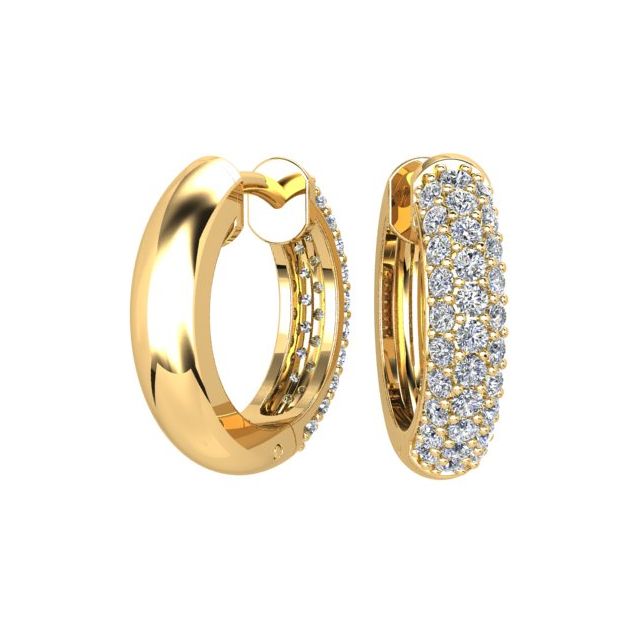 18ct Yellow Gold Pavé Set Diamond Round Huggie Earrings