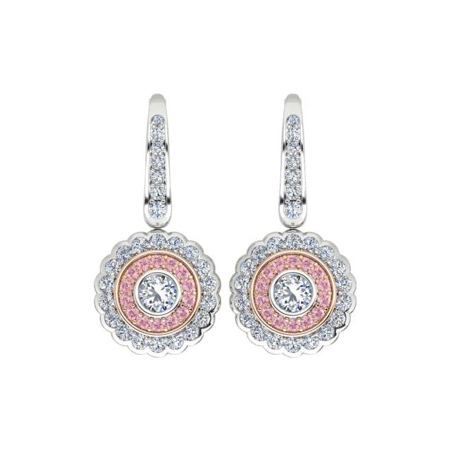 18ct White & Rose Gold Argyle Origin Pink Diamond Halo Drop Earrings