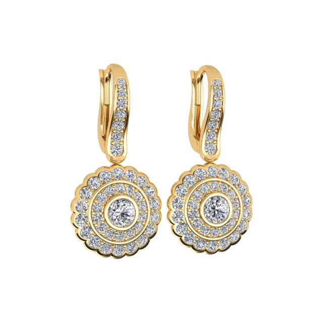 18ct Yellow Gold 1.36ct Diamond Halo Drop Earrings