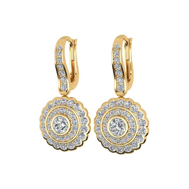 18ct Yellow Gold 1.36ct Diamond Halo Drop Earrings