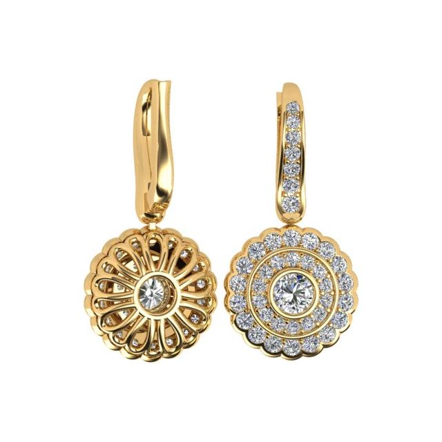 18ct Yellow Gold 1.36ct Diamond Halo Drop Earrings