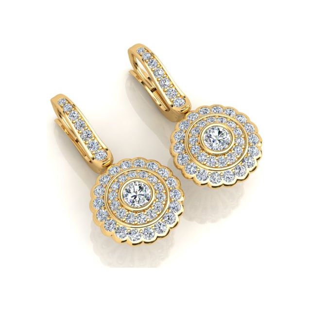 18ct Yellow Gold 1.36ct Diamond Halo Drop Earrings