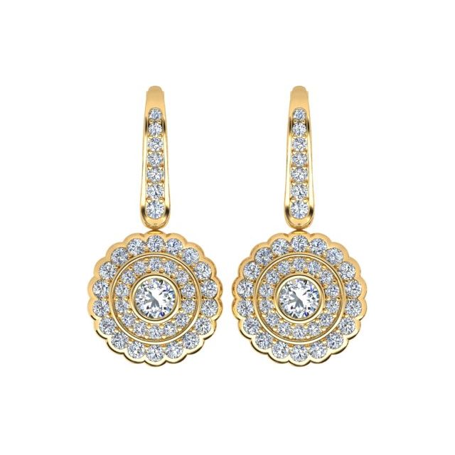 18ct Yellow Gold 1.36ct Diamond Halo Drop Earrings