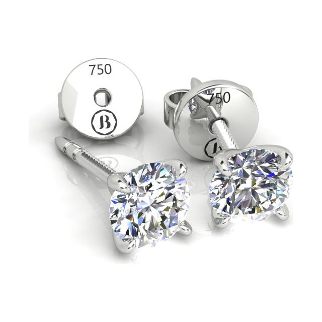 18ct White Gold 1.00ct Round Brilliant Diamond Stud Earrings