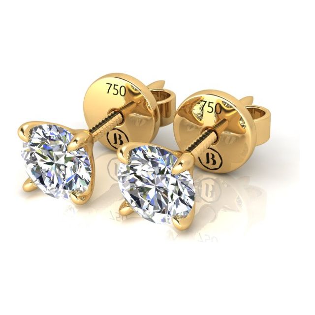 18ct Yellow Gold 1.00ct Round Brilliant Diamond Stud Earrings