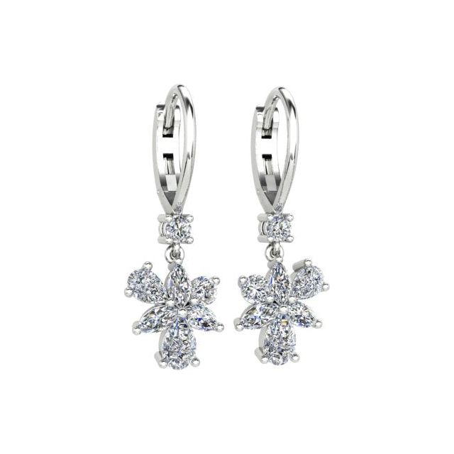 18ct White Gold Diamond Floral Drop Earrings