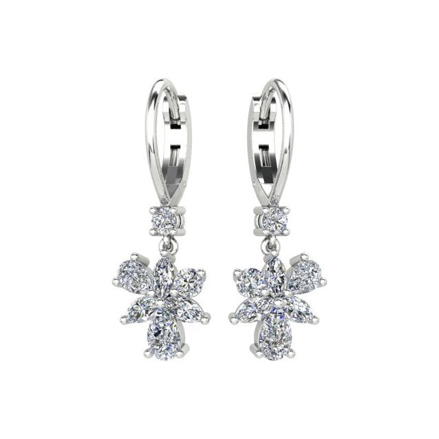 18ct White Gold Diamond Floral Drop Earrings