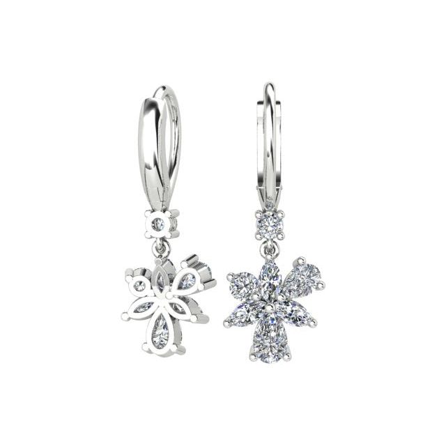 18ct White Gold Diamond Floral Drop Earrings