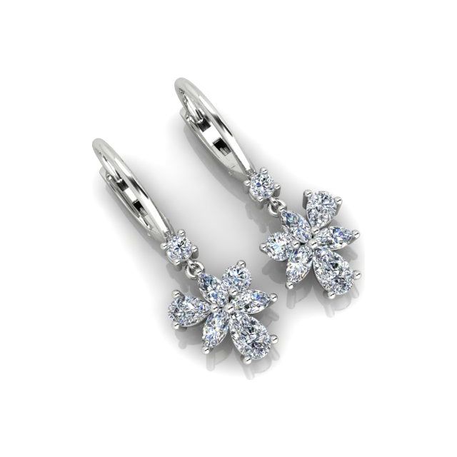 18ct White Gold Diamond Floral Drop Earrings