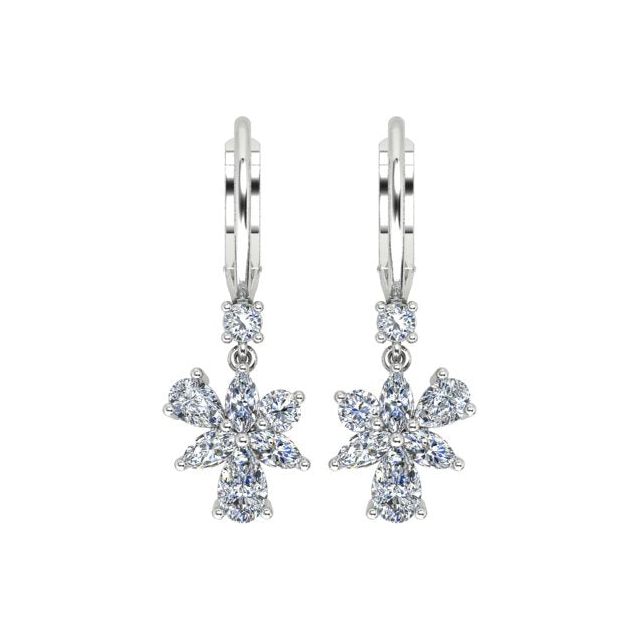 18ct White Gold Diamond Floral Drop Earrings