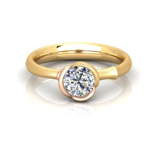 18ct Yellow & Rose Gold 1.00ct Lotus-Style Solitaire Diamond Dress Ring