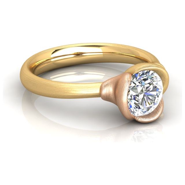 18ct Yellow & Rose Gold 1.00ct Lotus-Style Solitaire Diamond Dress Ring