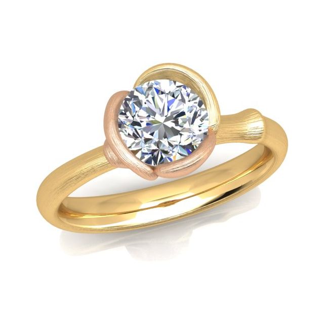 18ct Yellow & Rose Gold 1.00ct Lotus-Style Solitaire Diamond Dress Ring