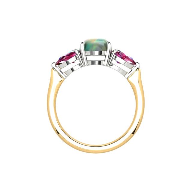 18ct Yellow Gold & Platinum Opal & Tourmaline Trilogy Dress Ring