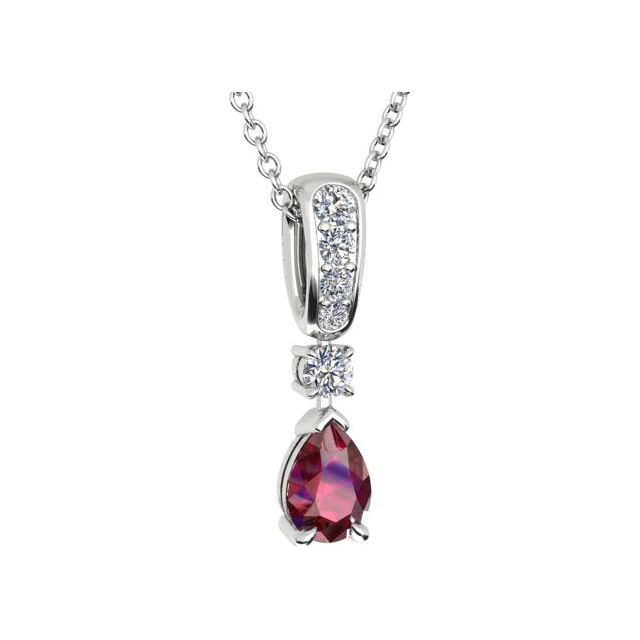 18ct White Gold Pear Ruby & Diamond Pendant