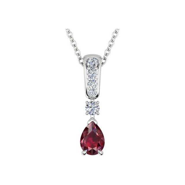 18ct White Gold Pear Ruby & Diamond Pendant