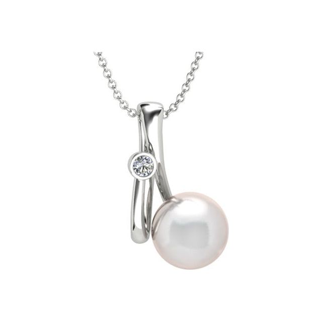 18ct White Gold Pearl & Diamond Pendant