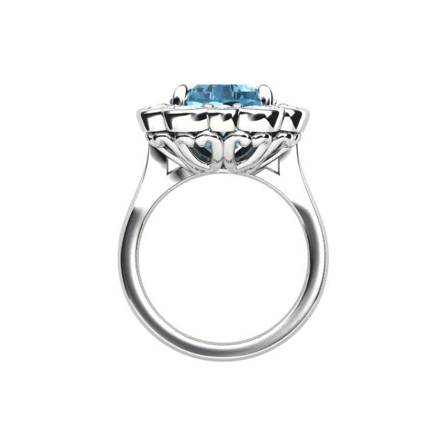 18ct White Gold 6.59ct Aquamarine & Diamond Halo-Style Dress Ring