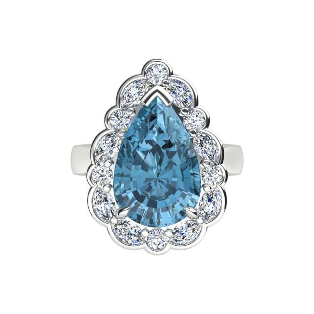 18ct White Gold 6.59ct Aquamarine & Diamond Halo-Style Dress Ring