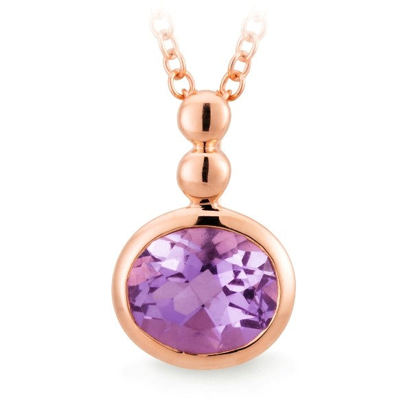 Pink Amethyst Bezel Set Pendant in 9ct Rose Gold