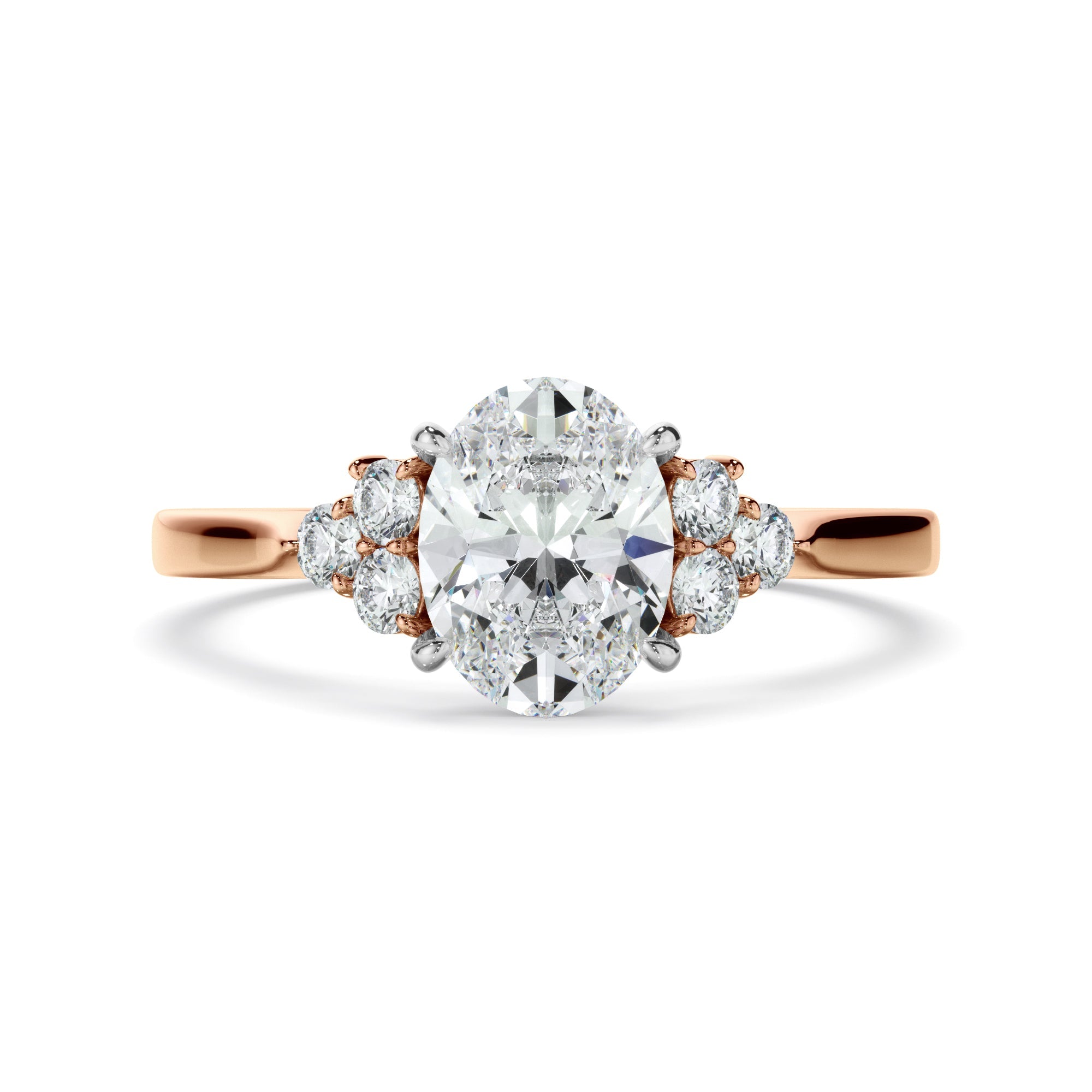 Oval Cut Diamond Engagement Ring With Diamond Cluster Sides