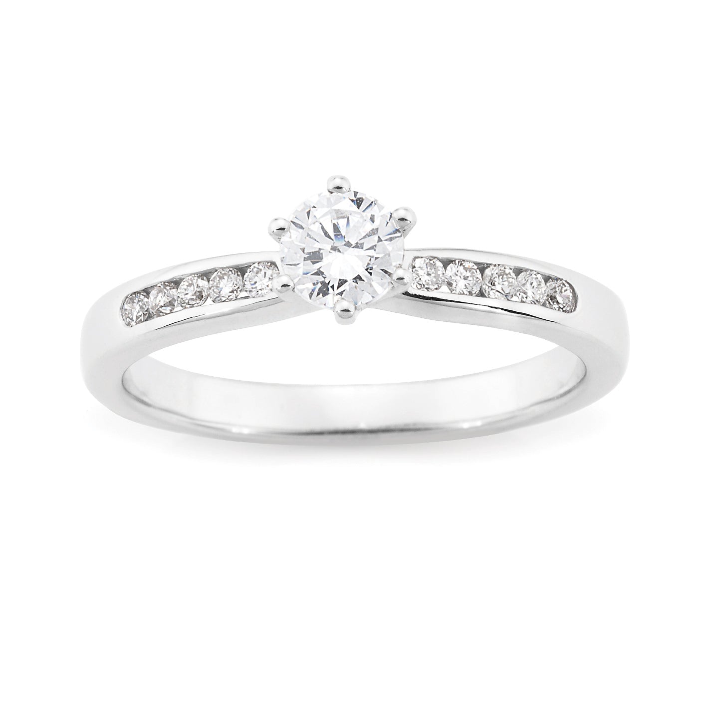 Diamond Set 6 Claw Engagement Ring in 18ct White Gold