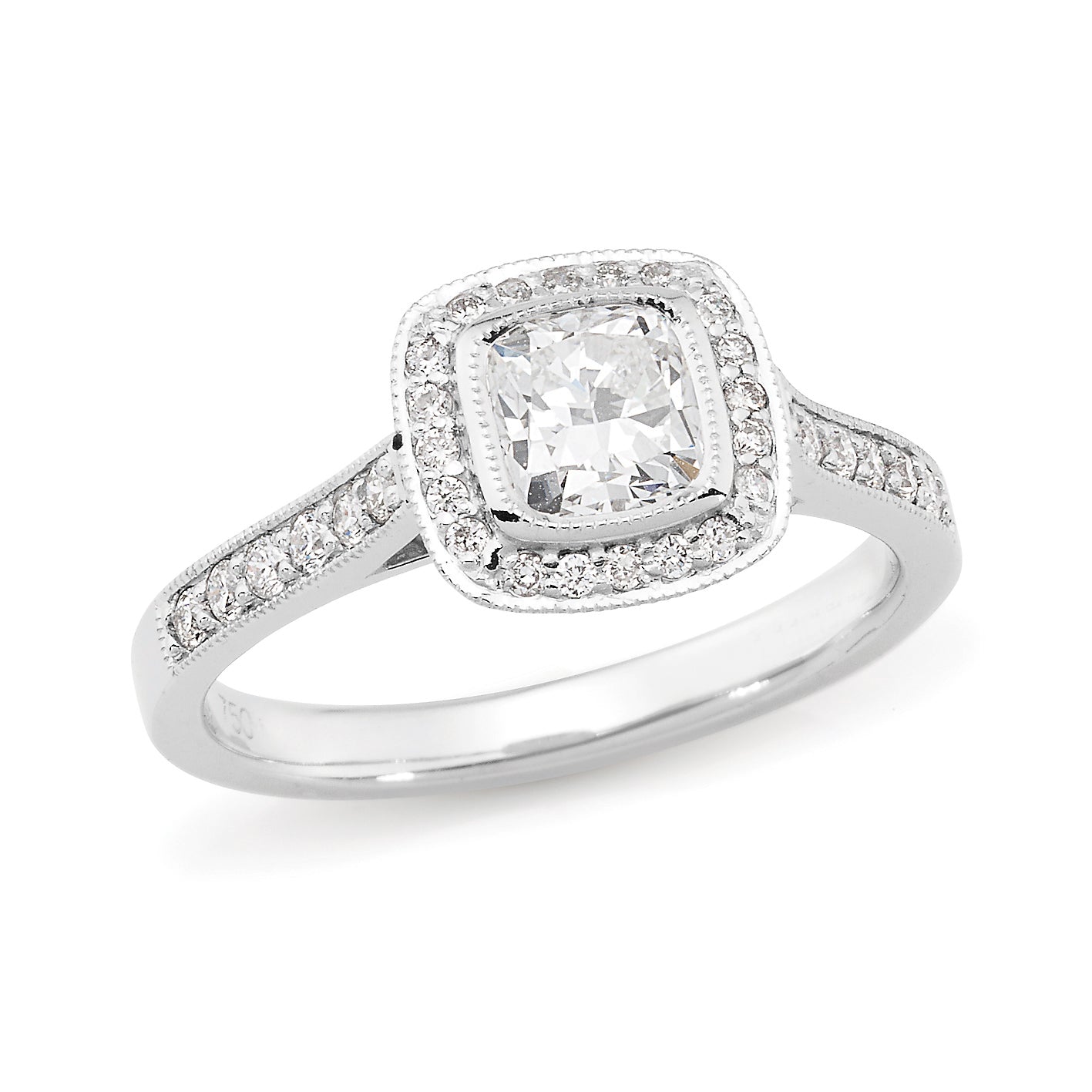 Diamond Set Halo Engagement Ring in 18ct White Gold