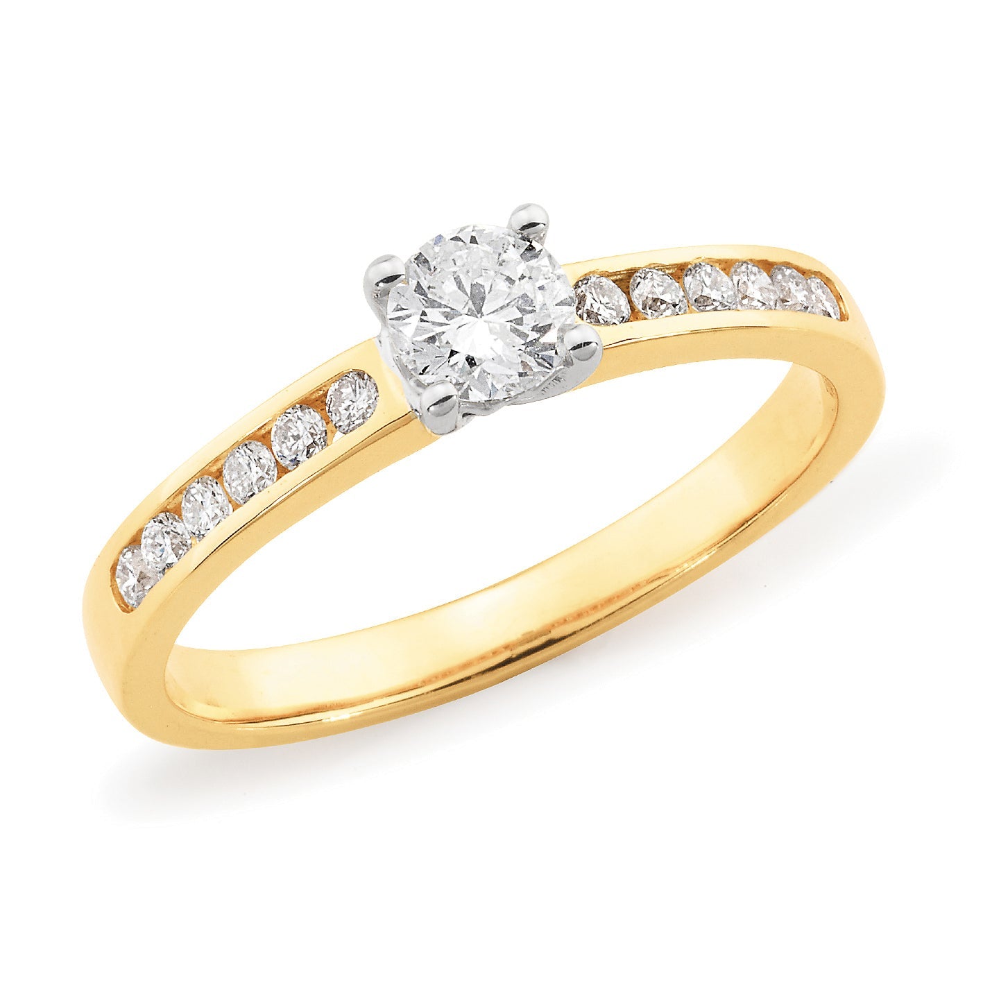 Diamond Set 4 Claw Engagement Ring in 18ct Yellow & White Gold