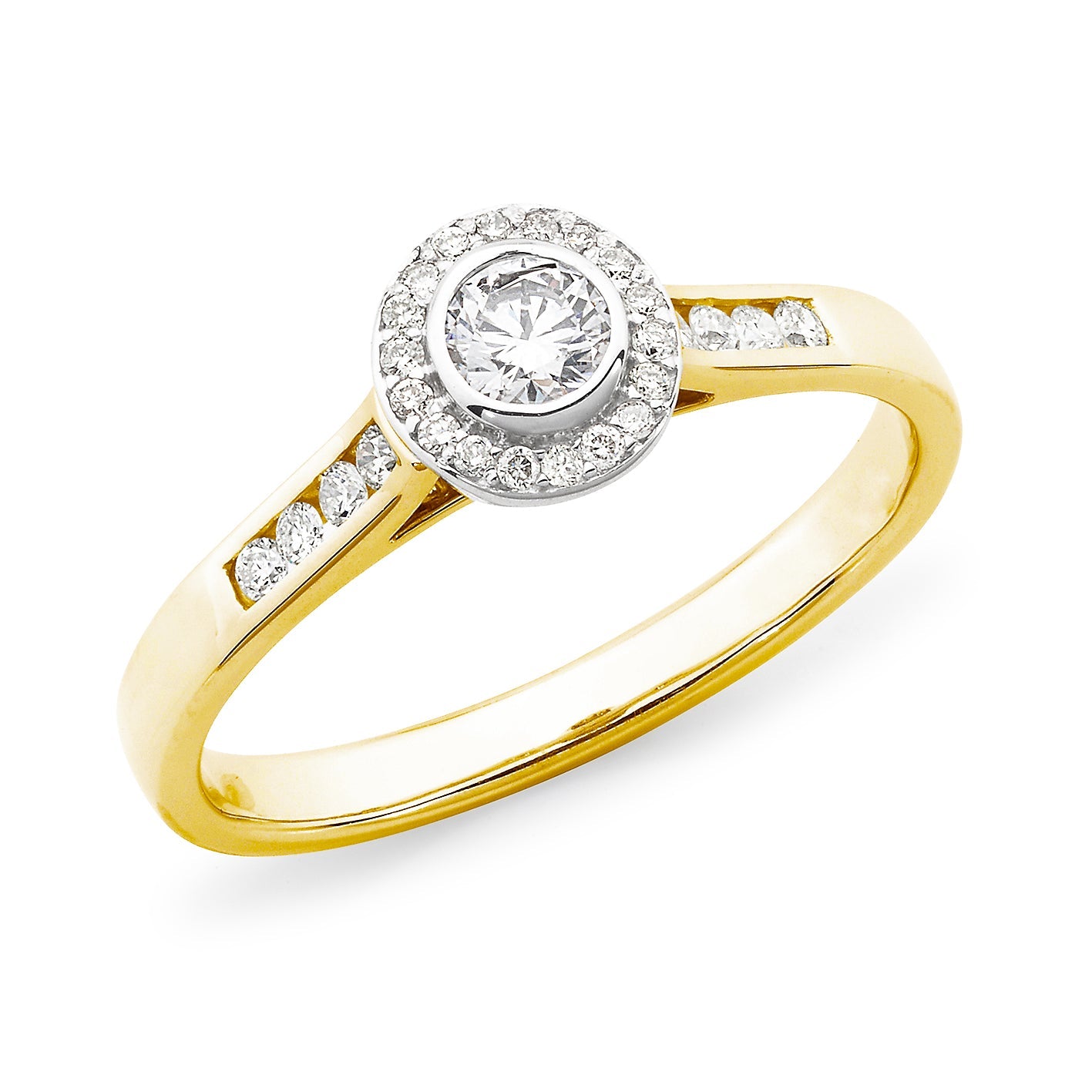 Diamond Set Halo Engagement Ring in 18ct Yellow & White Gold