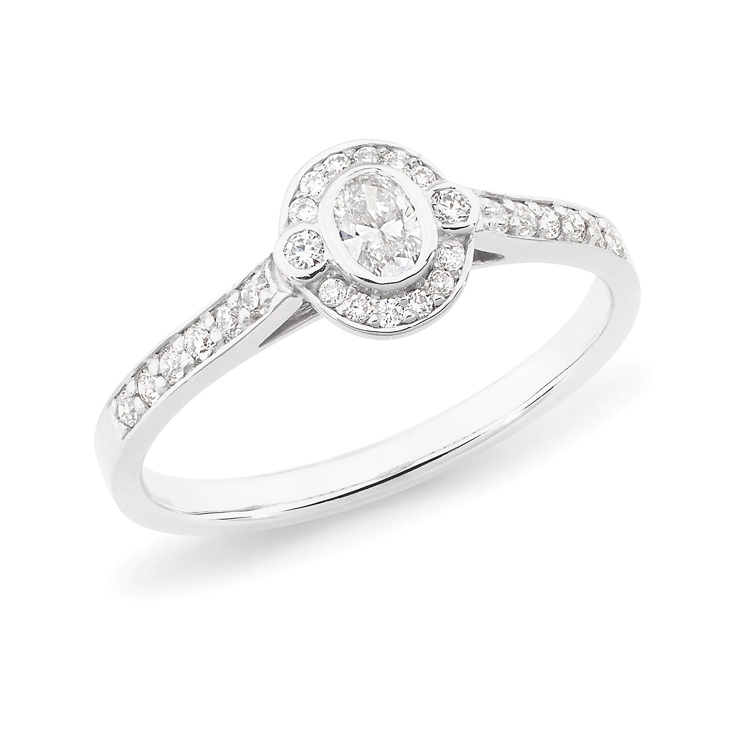 Diamond Set Halo-Style Engagement Ring in 18ct White Gold