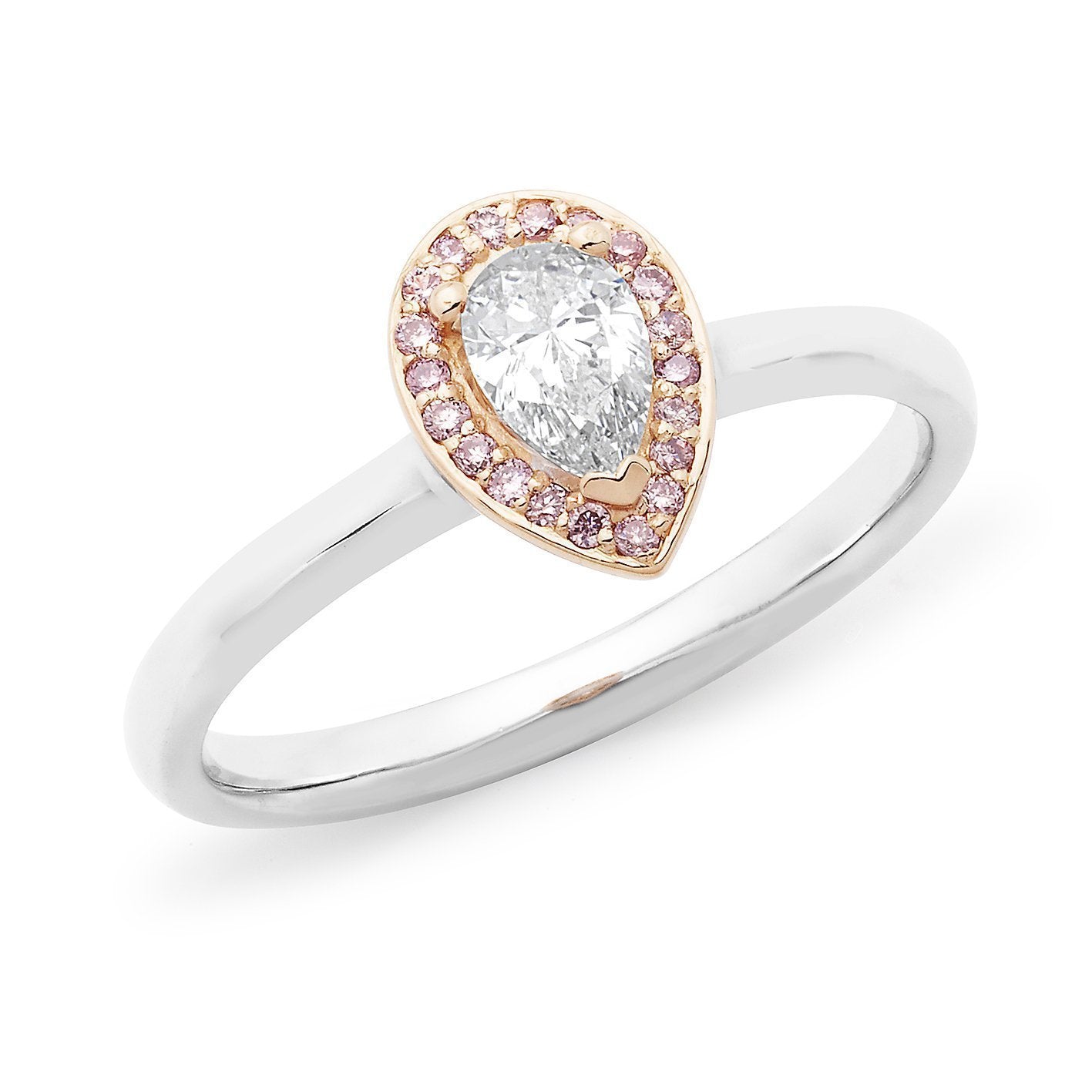 PINK CAVIAR 0.40ct Pink & White Pear Cut Diamond Halo Engagement Ring in 18ct White & Rose Gold