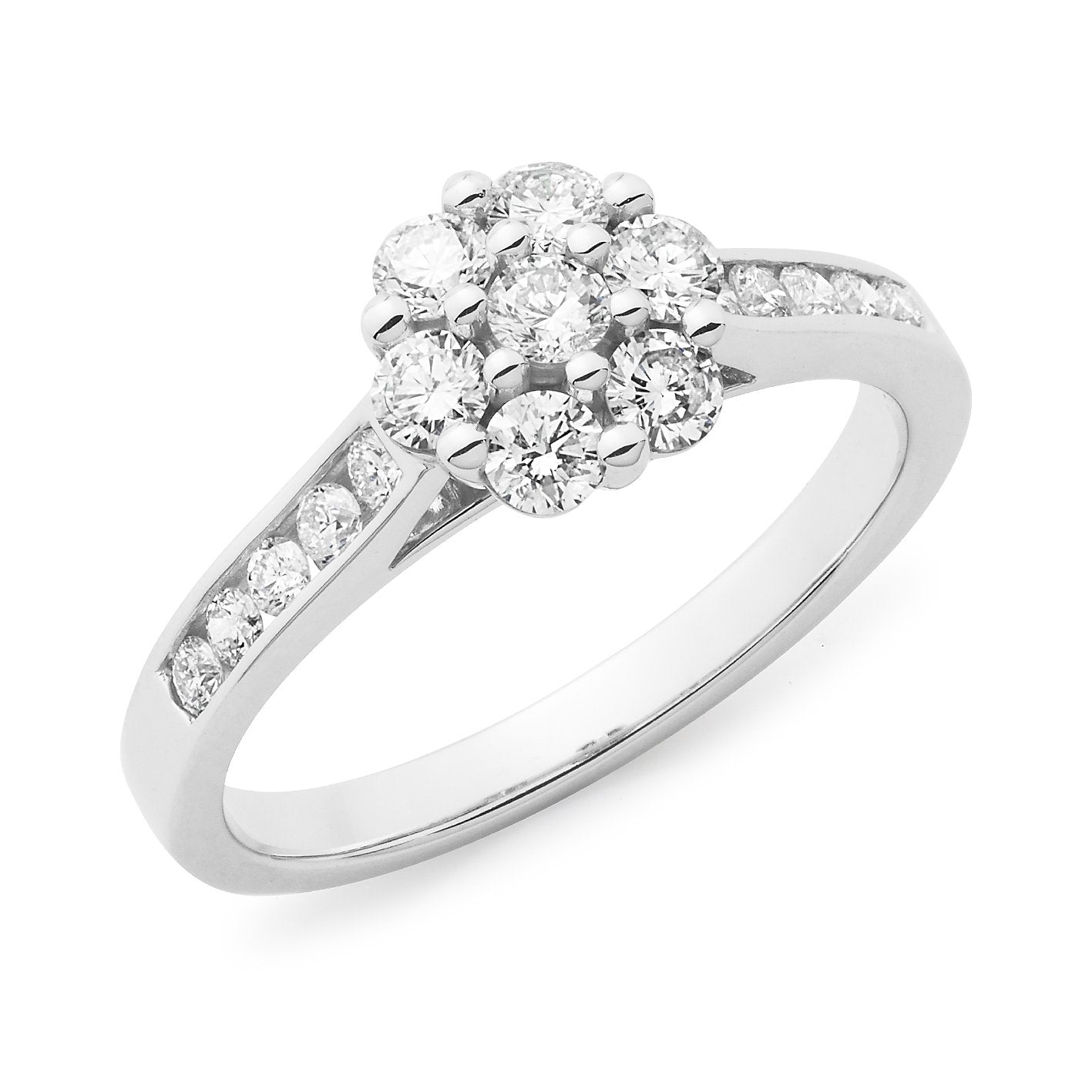 0.69ct Round Brilliant Cut Diamond Claw-Channel Set Cluster Engagement Ring in 18ct White Gold