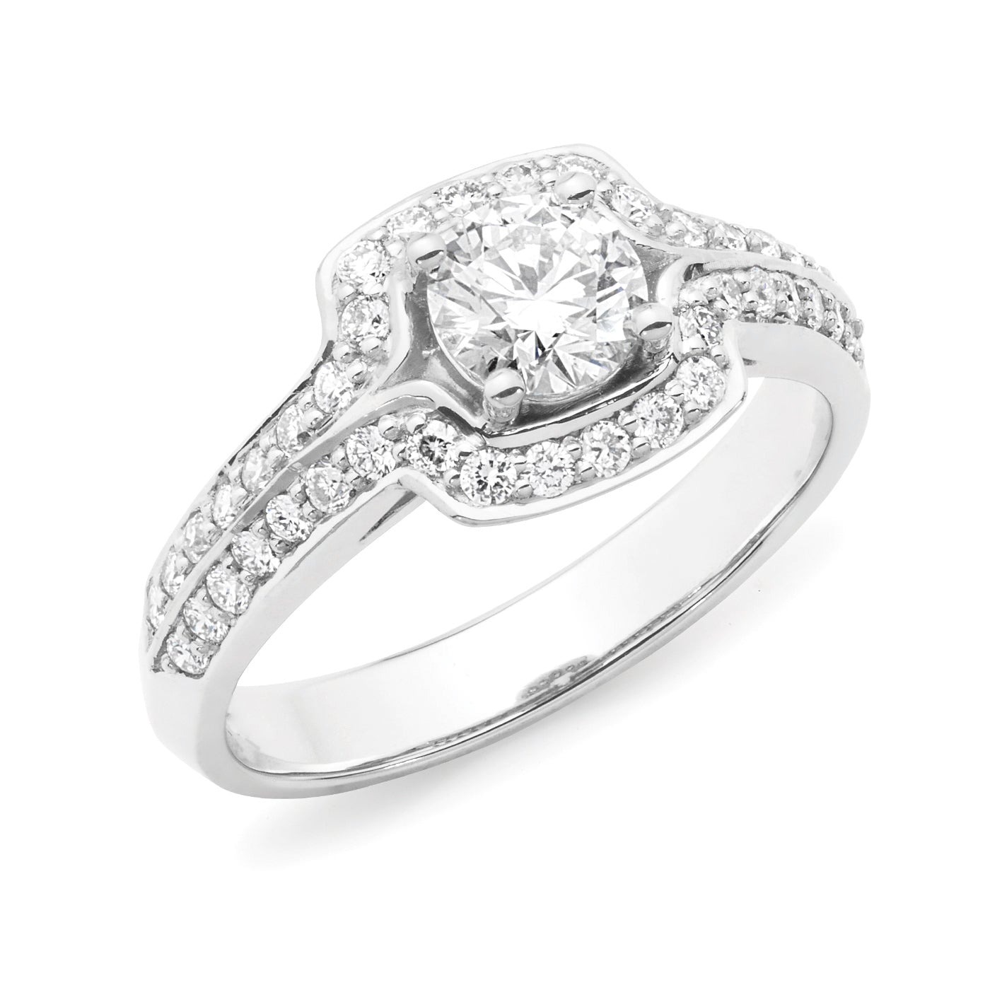 Diamond Set Halo-Style Engagement Ring in 18ct White Gold