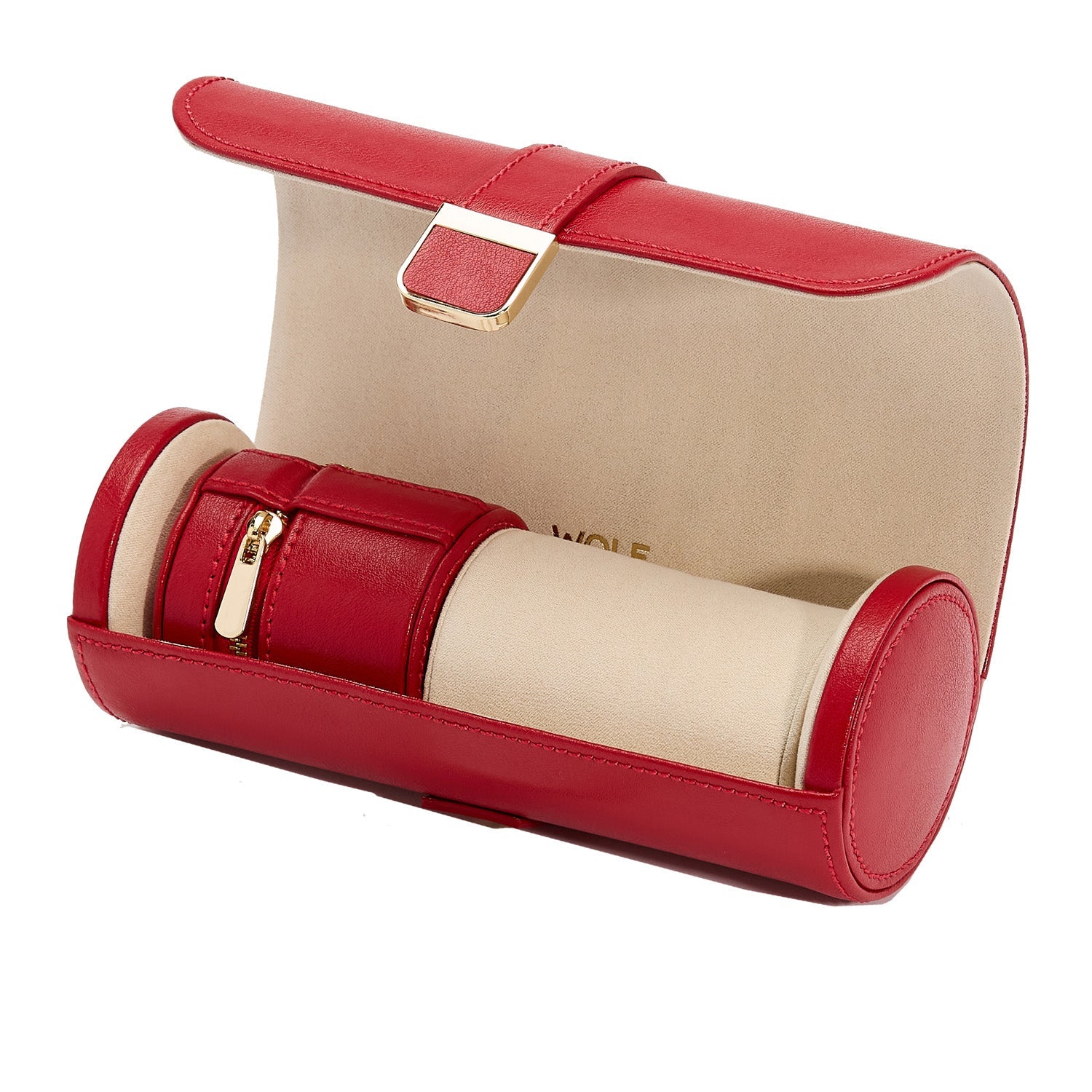Wolf Palermo Double Watch Roll with Jewellery Pouch Red