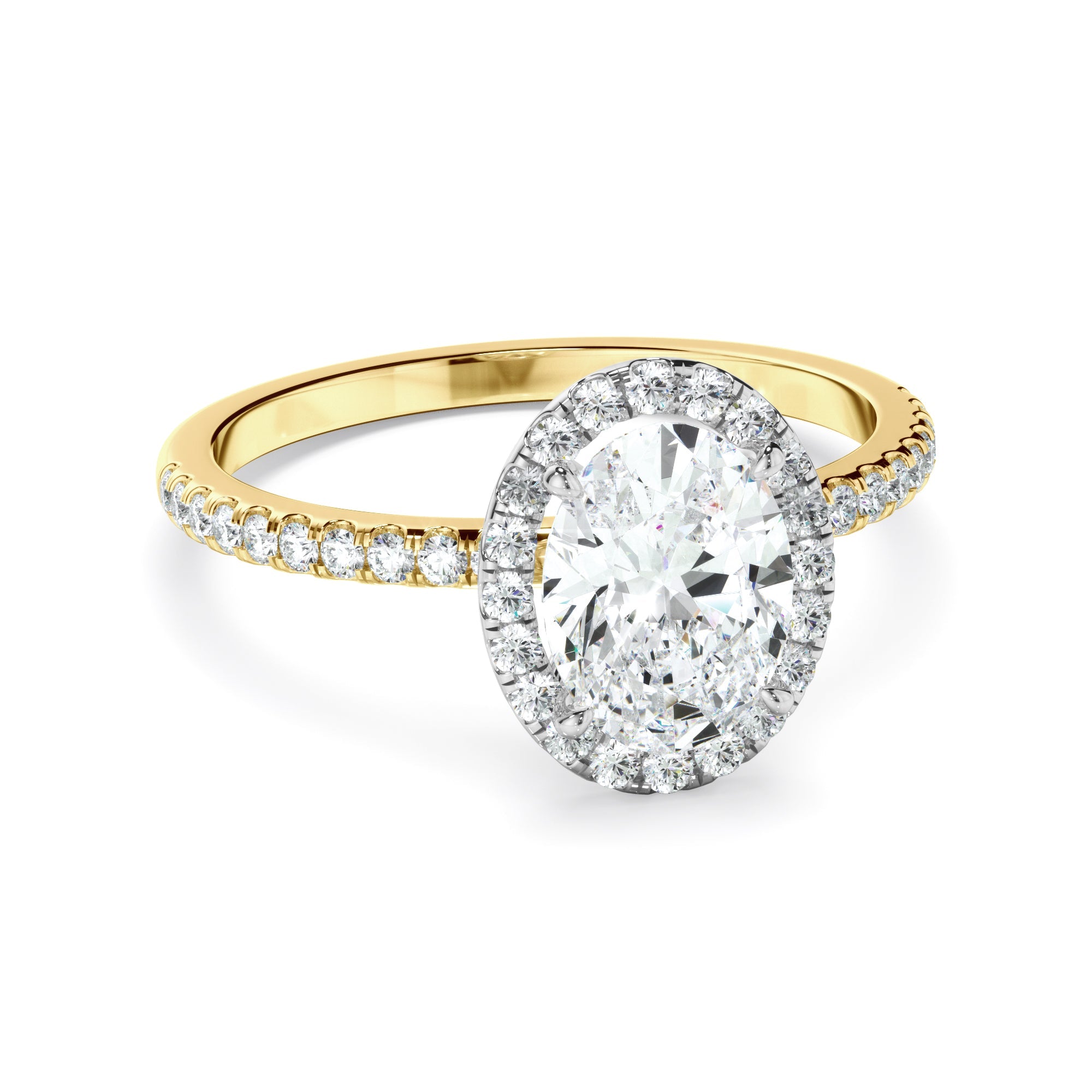 Oval Cut Diamond Halo Engagement Ring With Pave Band