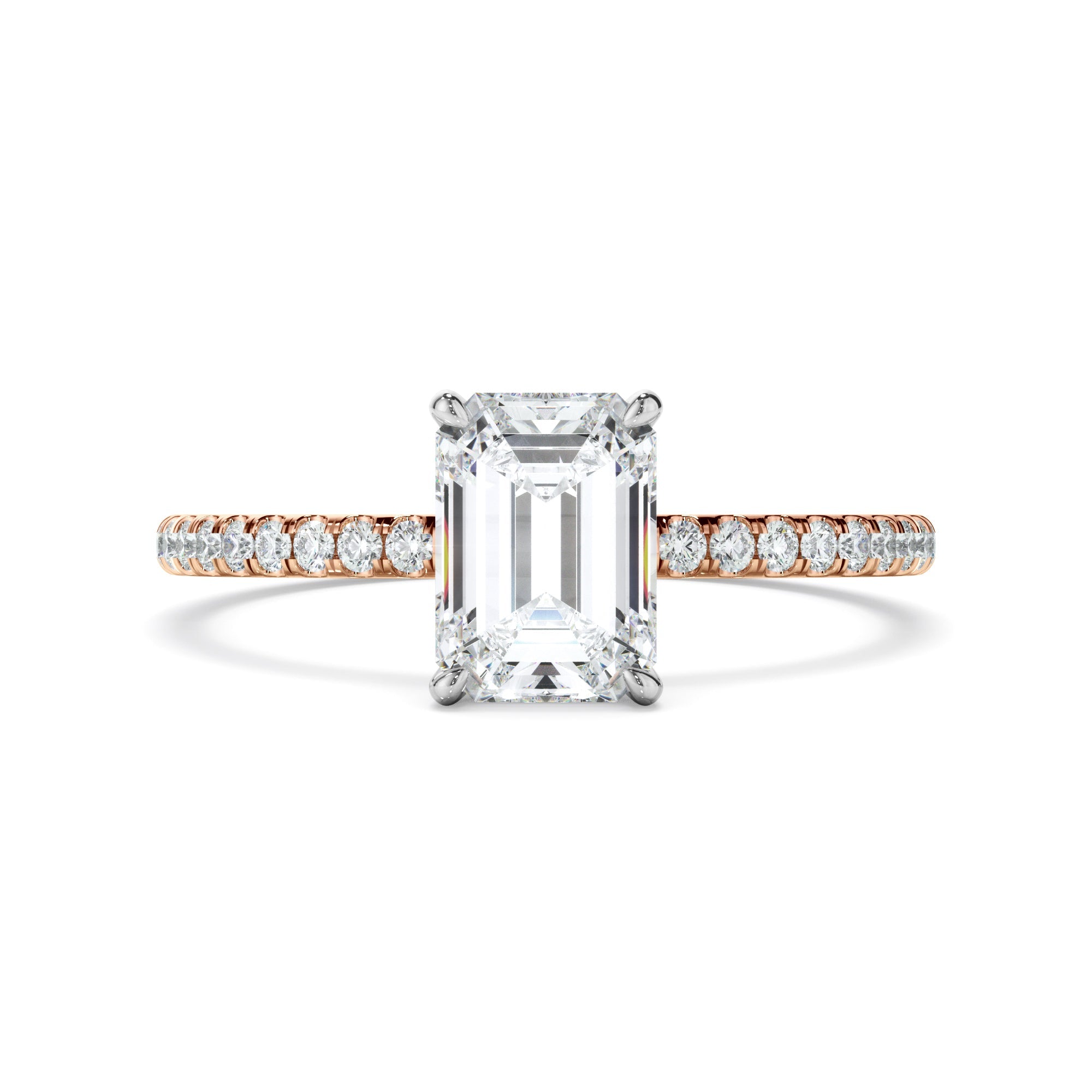 Emerald Cut Diamond Solitaire Engagement Ring With Pave Band