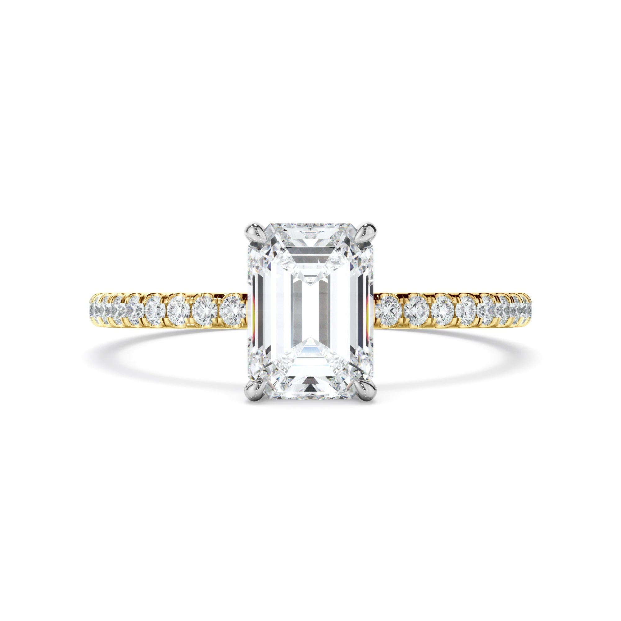 Emerald Cut Diamond Solitaire Engagement Ring With Pave Band