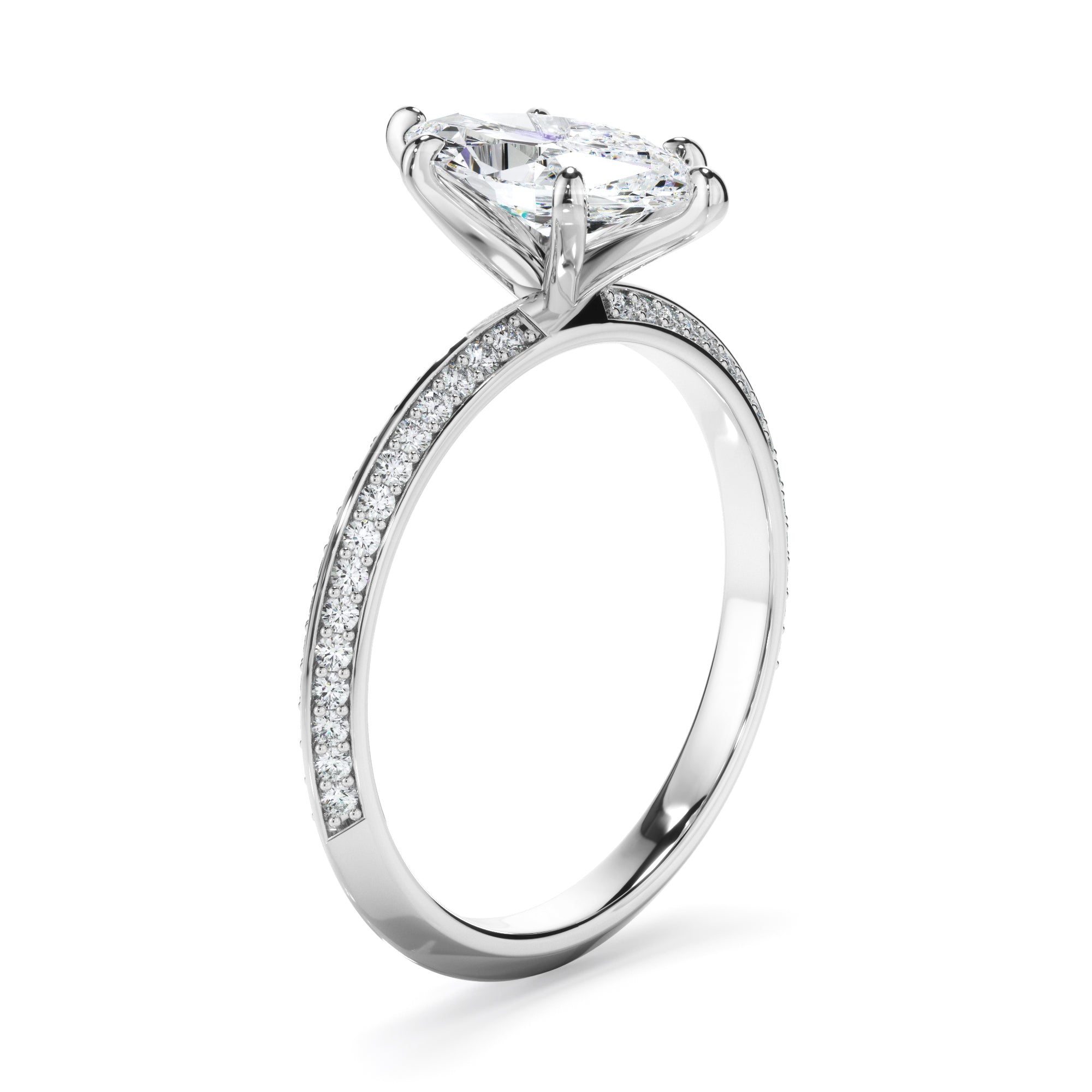 Marquise Cut Diamond Knife Edge Engagement Ring With Diamond Pave Sides