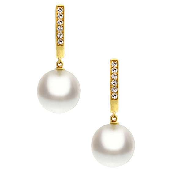 AUTORE 18ct Yellow Gold Diamond & Pearl Huggie Earrings