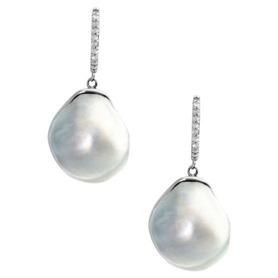 AUTORE Sterling Silver Diamond & Baroque Pearl Huggie Earrings
