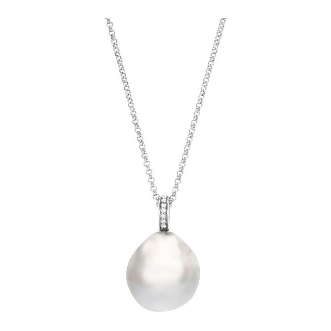 AUTORE Sterling Silver Diamond & Baroque Pearl Pendant